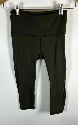 Lululemon Align High Rise Capri Leggings Olive Green Mesh‎ Detail Size XS thumbnail 1