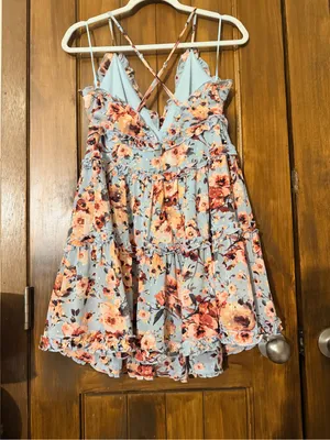 Altar'd State Floral Ruffle Tiered Sundress in Light Blue and Coral thumbnail 7