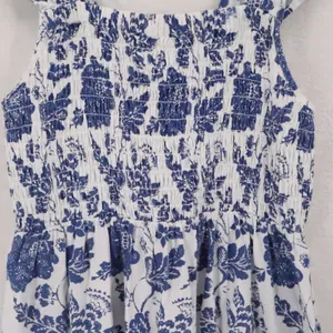 THML Floral Smocked Midi Dress Womens Size XS Blue White Ruffle Tiered Smocked thumbnail 5