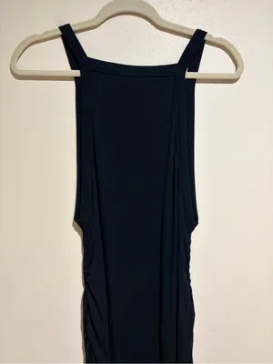 Anthropologie Daily Practice Black Ribbed Ruched Sides Sleeveless Midi Dress XL thumbnail 11