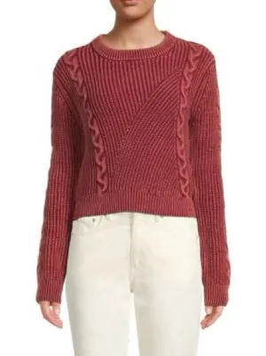 FOR THE REPUBLIC Cotton Crewneck Sweater (Sz XL) Red Distressed Cable Knit thumbnail 1