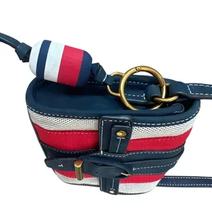 Tory Burch Maritime Stripe Crossbody Canvas Red‎ Ivory Nautical thumbnail 5