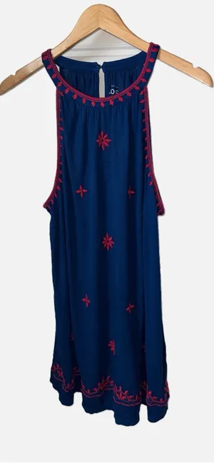 NWT Loft Women’s Navy Embroidered Sleeveless Dress large thumbnail 1