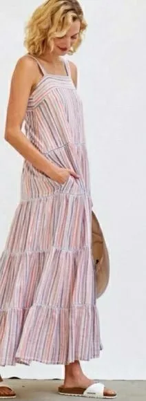 Sundry x Anthropologie Luna Striped Tiered Maxi Dress Beachy Vacation Resortwear thumbnail 1