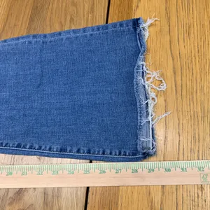American Eagle Super Hi-Rise Flare Jeans Blue Distressed Raw Hem Women 10‎ Reg thumbnail 4