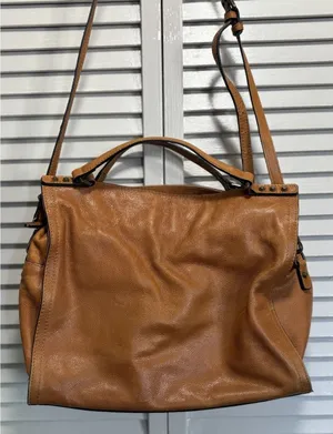 C & C California Leather Bag‎ Satchel Camel Double Strap Zip Brown thumbnail 1