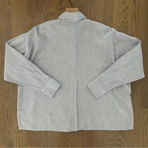 Vince Linen Blend Split Back Boxy Pinstripe Button Down Shirt Blue and White M thumbnail 8