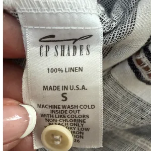 CP Shades Women Grey White Striped 100% Linen Button Down Tunic Top Small thumbnail 5