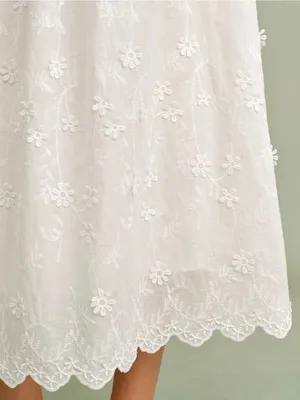 Rihoas White Round Neck Floral Midi Dress thumbnail 4