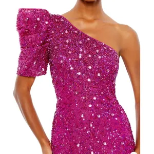 Mac Duggal 10912 Womens Pink EMBELLISHED PUFF ONE SHOULDER COLUMN GOWN thumbnail 4