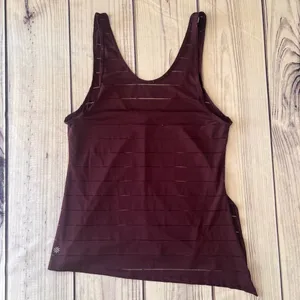 Athleta Max Out Chi Burgundy Sheer Stripe Side Tie Tank Top thumbnail 4
