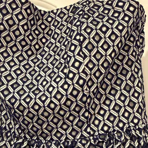 White‎ House Black Market Geometric eyelet blue and white Strapless Dress 14 NWT thumbnail 4