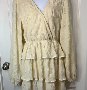 Vici Cream Ruffled Wrap Sundress with Bishop Sleeves thumbnail 2