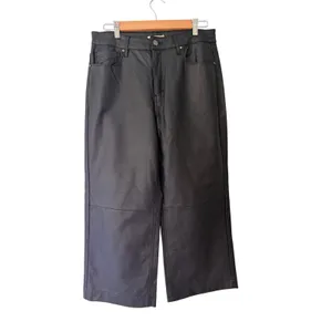 Unpublished Leather Look Wide Leg Pants Size 29 Black Faux Leather Denim Style thumbnail 5