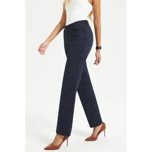 Betabrand Dress Pant Yoga Pants Navy‎ Blue Dash Print Straight Leg Size M Long thumbnail 2
