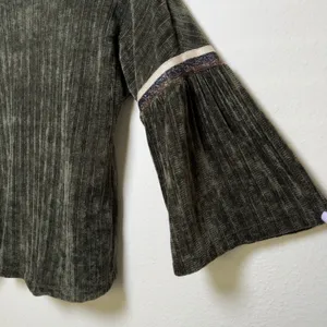 THML Women Chenile Knit‎ Sweater XS Green Boho Western Ribbed Bell Sleeve Preppy thumbnail 4