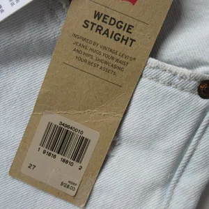 NWT Levi's Wedgie Straight in Thin Ice Destroyed Rigid Denim Crop Jeans 27 $128 thumbnail 5
