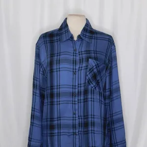 NWT!! WEWOREWHAT Boyfriend Shirt Plaid Navy Blue Collared Oversized Small Medium thumbnail 3