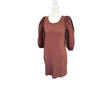 Nation LTD Calissa Brown Cotton Puff Sleeve Open Back Bow Mini Dress NWT XS thumbnail 7