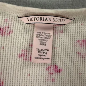 Victorias Secret Pink Floral Thermal Waffle Knit Henley Top Cream XS thumbnail 6