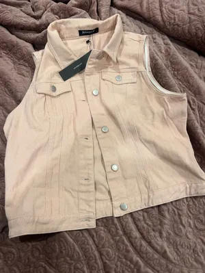 Allegra K light pale salmon pink denim vest thumbnail 1