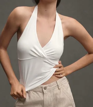 Pilcro Anthropologie Twist-Front Halter-Neck Top Size L White thumbnail 1