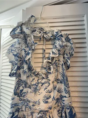 Storia White and Blue Floral Ruffle Maxi Dress thumbnail 4