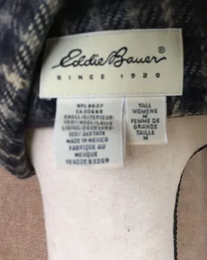 Eddie Bauer Wool Check Long Blazer Jacket Cream Navy Blue M Academia thumbnail 4