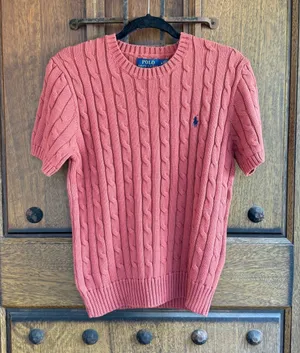 Polo by Ralph Lauren reddish brown Cable Knit Short Sleeve Sweater Size M thumbnail 1