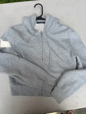 Brandy Melville Zip-Up Cropped Hoodie Grey thumbnail 1