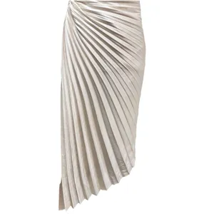 Dress Forum Olympia One Shoulder Pleated Asymmetric Maxi Dress Medium Ivory HOCO thumbnail 11