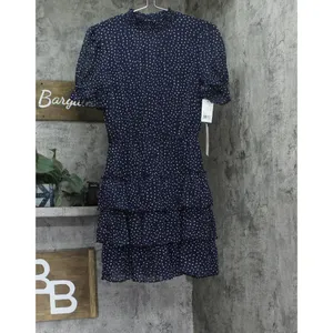 NWT Crystal Doll Short Sleeve Fit Flare Dress Navy Blue / White S thumbnail 7