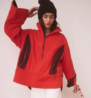 Free People Movement Oversized Colorblock Climber Red Poppy Combo Jacket thumbnail 1