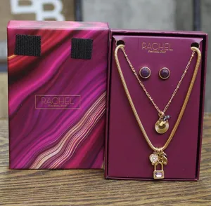 NWT Rachel Roy Dainty Chain Necklace Stone Earring Set Gold / Purple 16" + 3" thumbnail 1