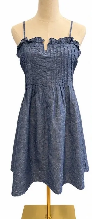 Madewell Denim Look Ruffle Trim Sundress Blue Chambray Mini Dress Size 8 thumbnail 1