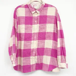 American Eagle Womens Pink Plaid Cabincore Flannel Button Down Shirt Size L thumbnail 1