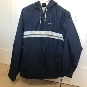 Vintage Nike woman’s size large 12-14 navy and white lined 1/4 zip windbreaker thumbnail 1