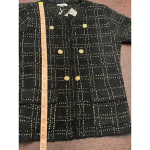 NWT Sioni Bouclé Knit Cardigan Jacket Black Gold Plaid Buttons Med Old Money thumbnail 7