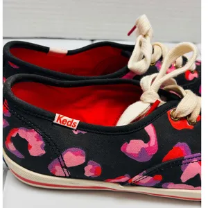 Keds Kate Spade Leopard Sneakers Womens 6 Black Pink Red Low Top Lace Up thumbnail 3