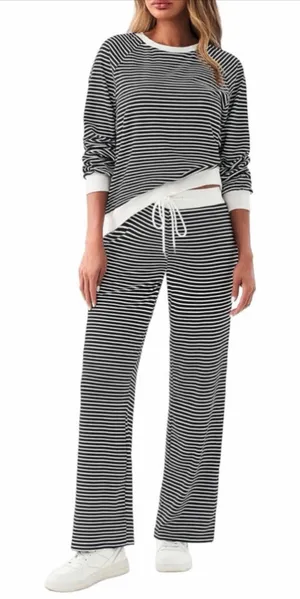 NEW Tankaneo 2 Pc Set Striped Long Sleeve Sweatshirt & Pants M thumbnail 1