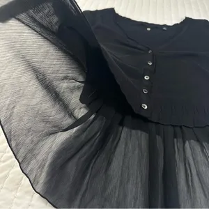 Knitted And Knotted By Anthropologie Elegant Black V-Neck Ruffle Cardigan Size S thumbnail 7