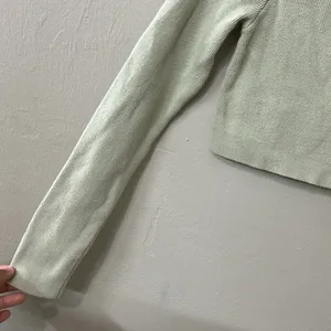Princess Polly The Michael Top Cropped Sweater Ribbed Button Up Lime Sage Green thumbnail 6