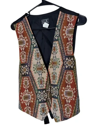 Vintage SLEK Tapestry Southwestern Geometric Print Vest Size M thumbnail 1