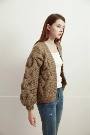Charlotte Russe Chunky brown knit button down cardigan. Size Medium thumbnail 4