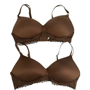 No Boundaries Sz XL Bra Lot Of 2 Light Lift Wire Free Brown Latte T-Shirt Padded thumbnail 2