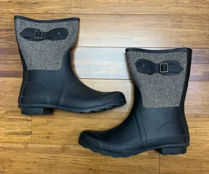 Chooka Classic Mid Cafe‎ Racer Herringbone Black Rain Boots Womens 10 Waterproof thumbnail 1