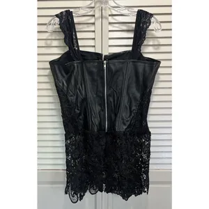 Lace Faux Leather Corset Black Size 3XL Runs Small Lace Sides/Skirt Boning Zip thumbnail 4