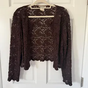 vintage y2k boho indie cottage coquette brown lace long sleeve cardigan top thumbnail 4