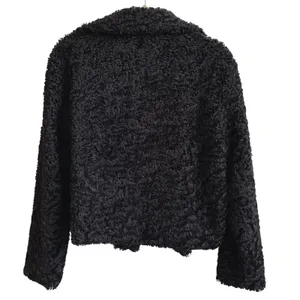 SELFIE‎ Women Black Textured Faux Fur Open Jacket Size Medium thumbnail 3