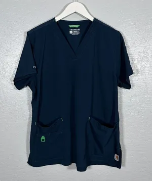 Carhartt Force Women L Navy Blue Cross Flex V Neck Scrub Top Modern Fit Nursing thumbnail 1